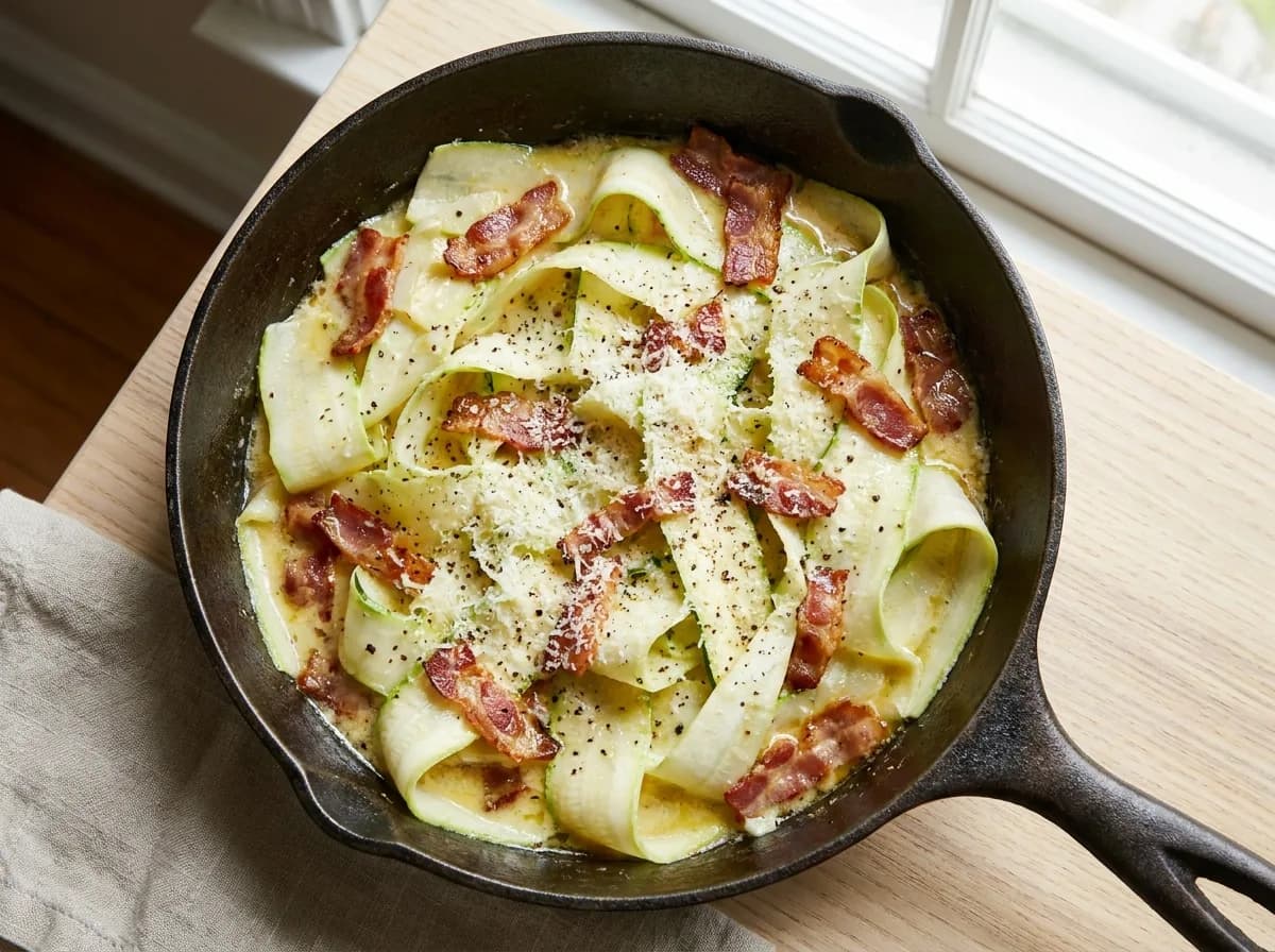 Zucchini carbonara with bacon